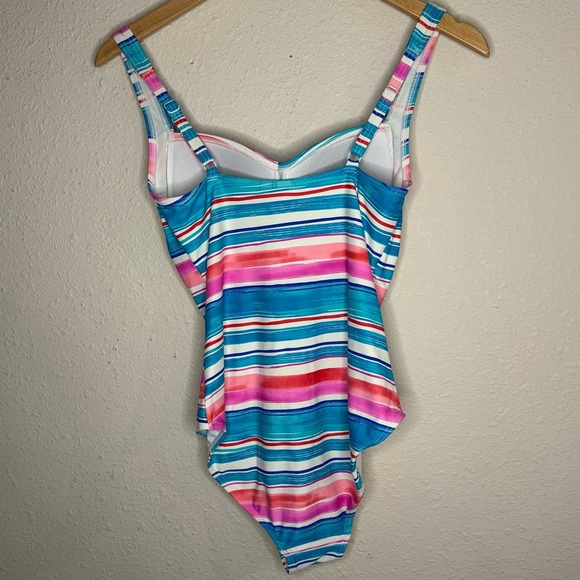 Niptuck Striped Swimsuit Blue, Pink & White Multi-fit Cups Ruched Women’s Size 6 - Picture 3 of 12